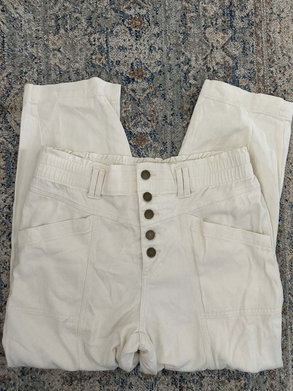 Knox Rose Women's Cream High-Waist Button-Fly Ruffle Waistband Pants Size S